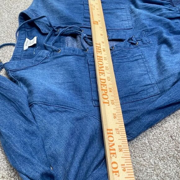 Guess womens denim dress romper sz Xsmall tp stretch pearl button western - Picture 8 of 12